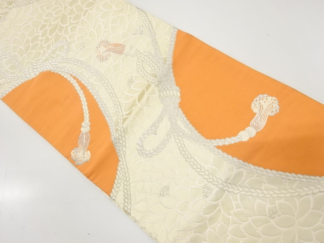 アンティーク　組紐に菊尽くし模様織り出し袋帯（材料）